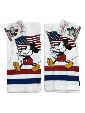 Set of 2 Disney Mickey Mouse Stars & Stripes American Flag Kitchen Towels NWT